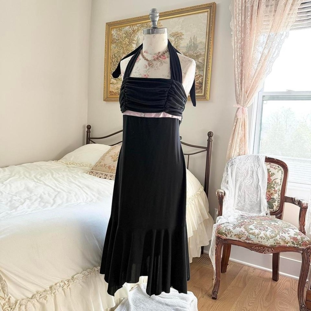 black fairy midi dress  Y2K xoxo black halter midi dress size large - Picture 2 of 8